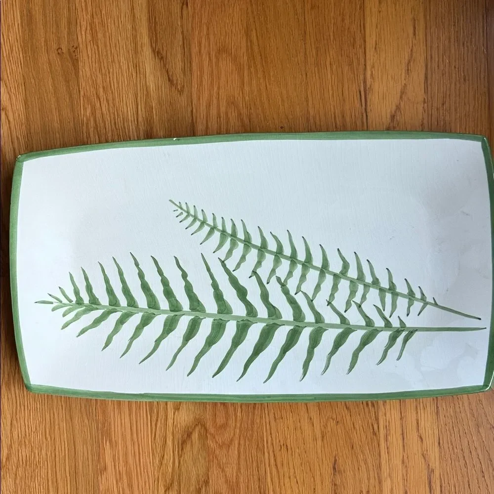 Mancer Hand Painted Green Fern Rectangular Platter